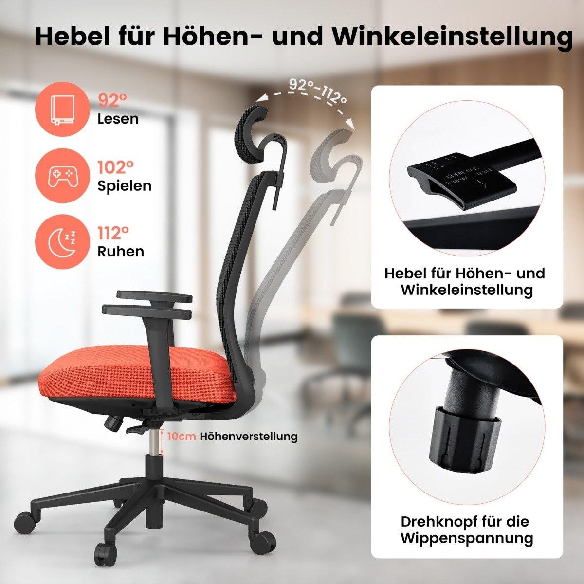 Northio Chaise de bureau ergonomique avec dossier, support lombaire et appui-tête 3D confortable jusqu'à 180 kg  