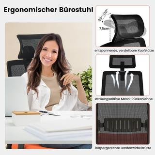 Northio Chaise de bureau ergonomique avec dossier, support lombaire et appui-tête 3D confortable jusqu'à 180 kg  