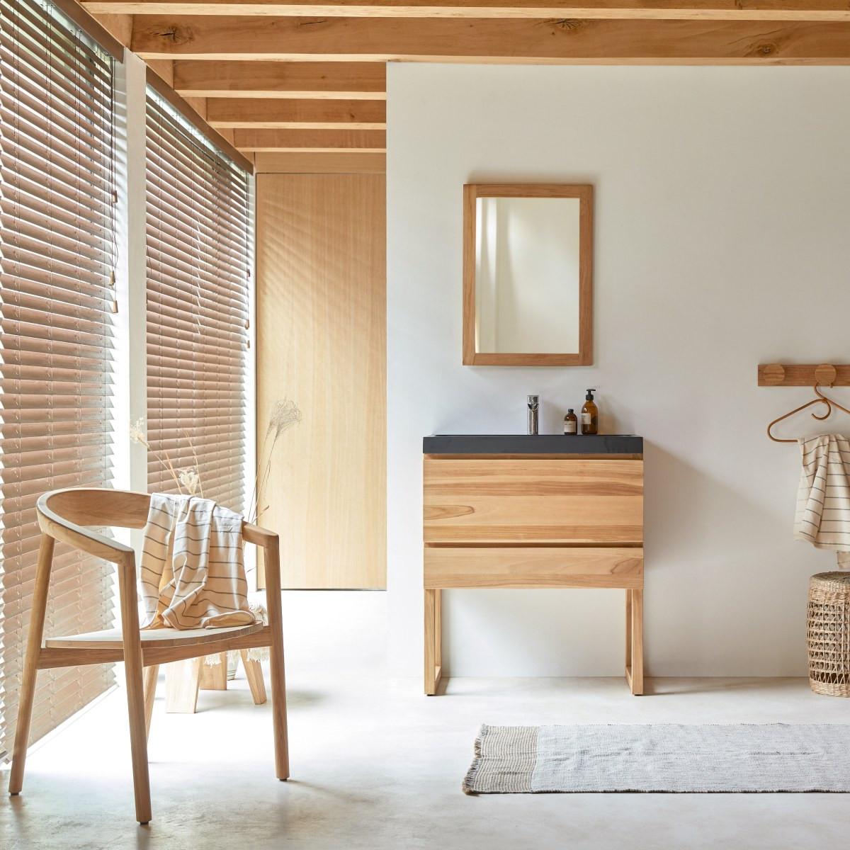 Tikamoon Mobile per il bagno in teak massello e pietra lavica 80 cm Edgar  