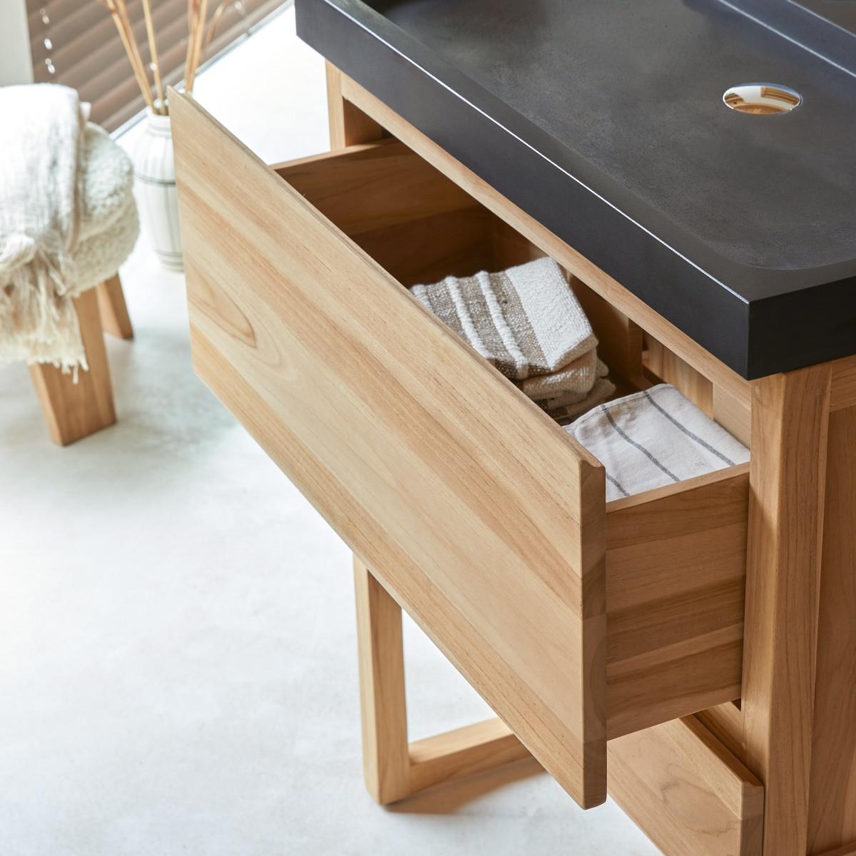 Tikamoon Badezimmermöbel aus massivem Teakholz und Lavastein 80 cm Edgar  