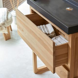 Tikamoon Badezimmermöbel aus massivem Teakholz und Lavastein 80 cm Edgar  