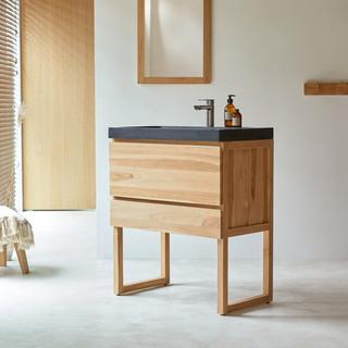 Tikamoon Badezimmermöbel aus massivem Teakholz und Lavastein 80 cm Edgar  