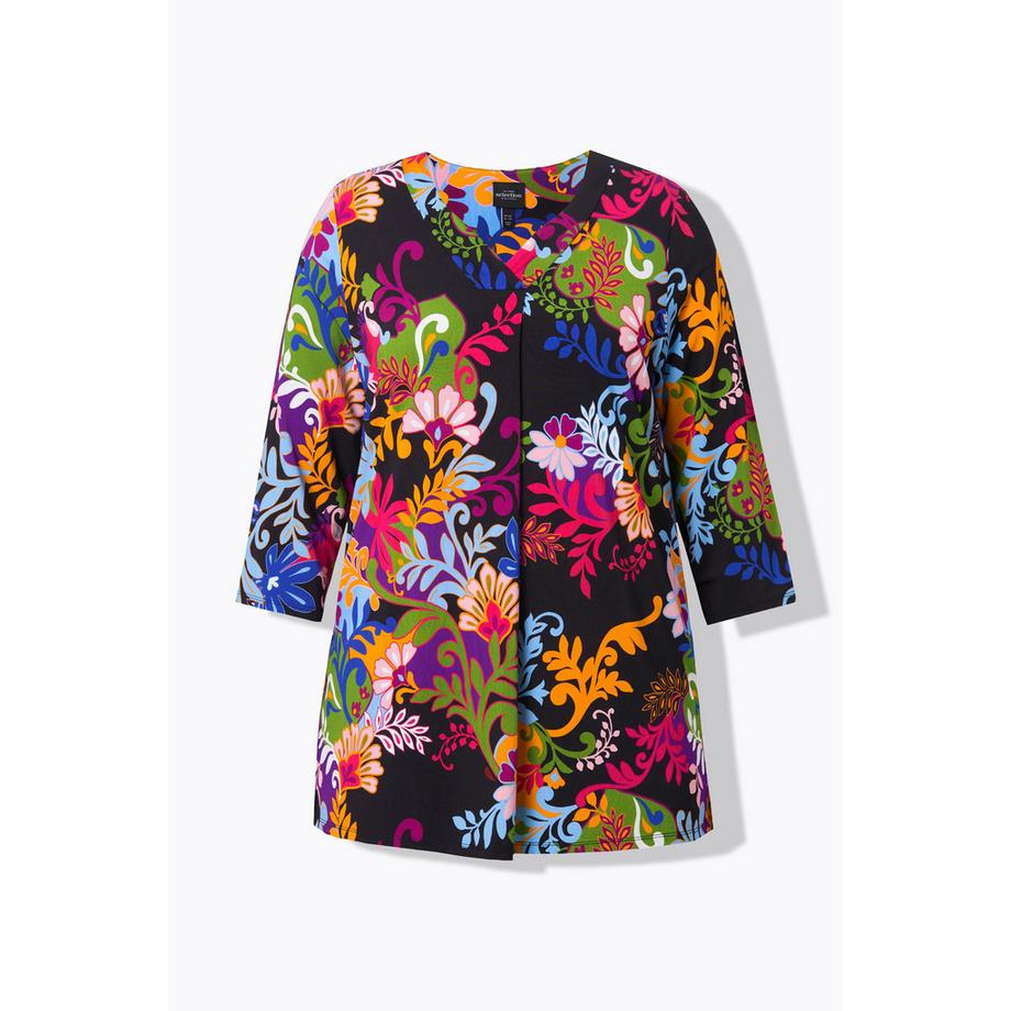 Ulla Popken Slinky A-Linie Zierfalte V-Ausschnitt 3/4-Arm Shirt  