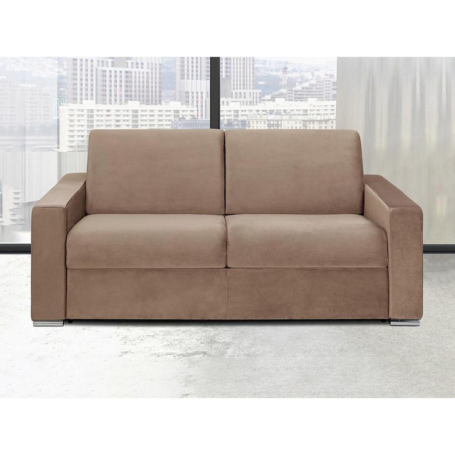 Vente-unique Schlafsofa mit Matratze 3-Sitzer Samt - Beige - Liegefläche: 140 cm - Matratzenhöhe: 14 cm mit Memory Schaum - CALITO  