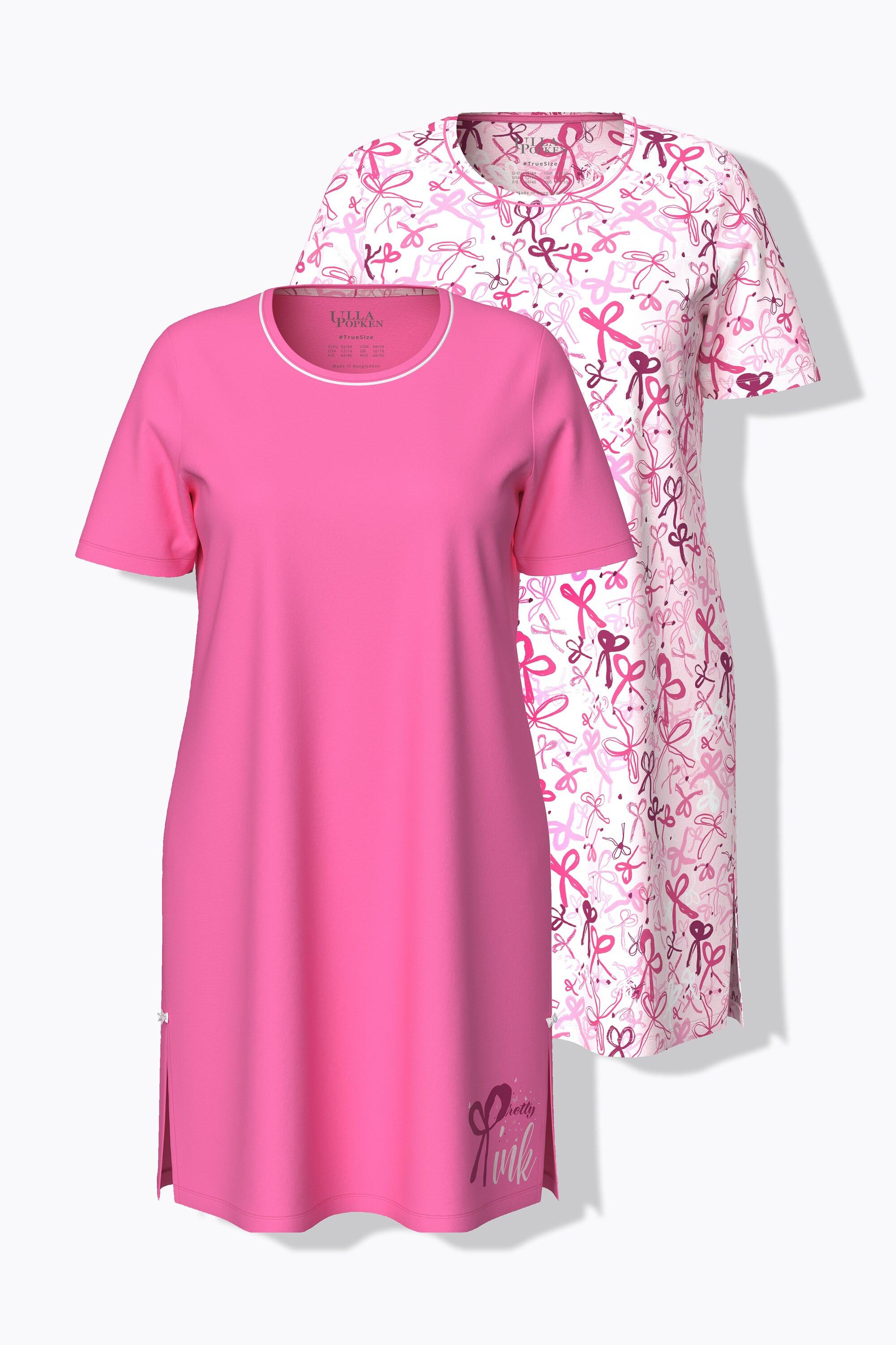 Ulla Popken Camicie da Notte Confezione Doppia Fiocchi Scollo Rotondo Mezza Manica  