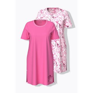 Ulla Popken Camicie da Notte Confezione Doppia Fiocchi Scollo Rotondo Mezza Manica  