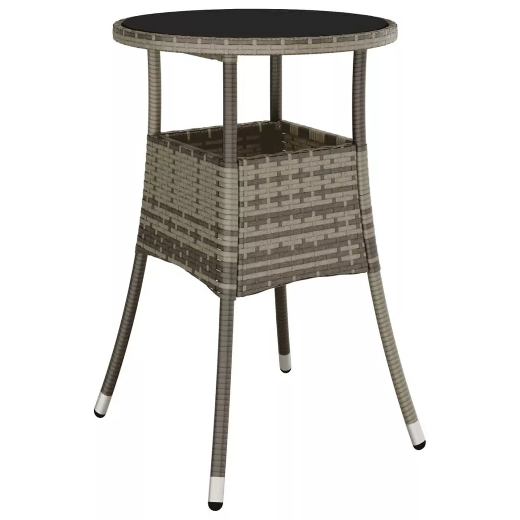 Table de jardin Ø60x75 cm Verre trempé résine tressée Gris
