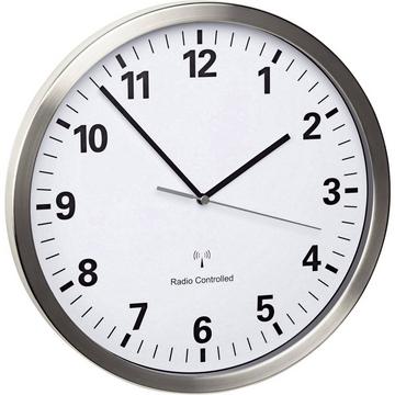 Funk Wanduhr 30.5 cm x 4.3 cm Edelstahl Schleichendes Uhrwerk (lautlos), Energiesparfun