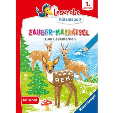 Ravensburger Leserabe Zauber-Malrätsel zum Lesenlernen: Im Wald (1. Lesestufe), Malen auf Zauberpapier, Rätsel, Lesen lernen Vorschule, Rätselbuch ab 6 Jahre