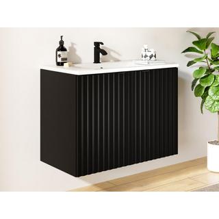 Vente-unique Mobile per bagno sospeso con scanalature e lavabo da incasso L80 cm Nero - ZILGA  