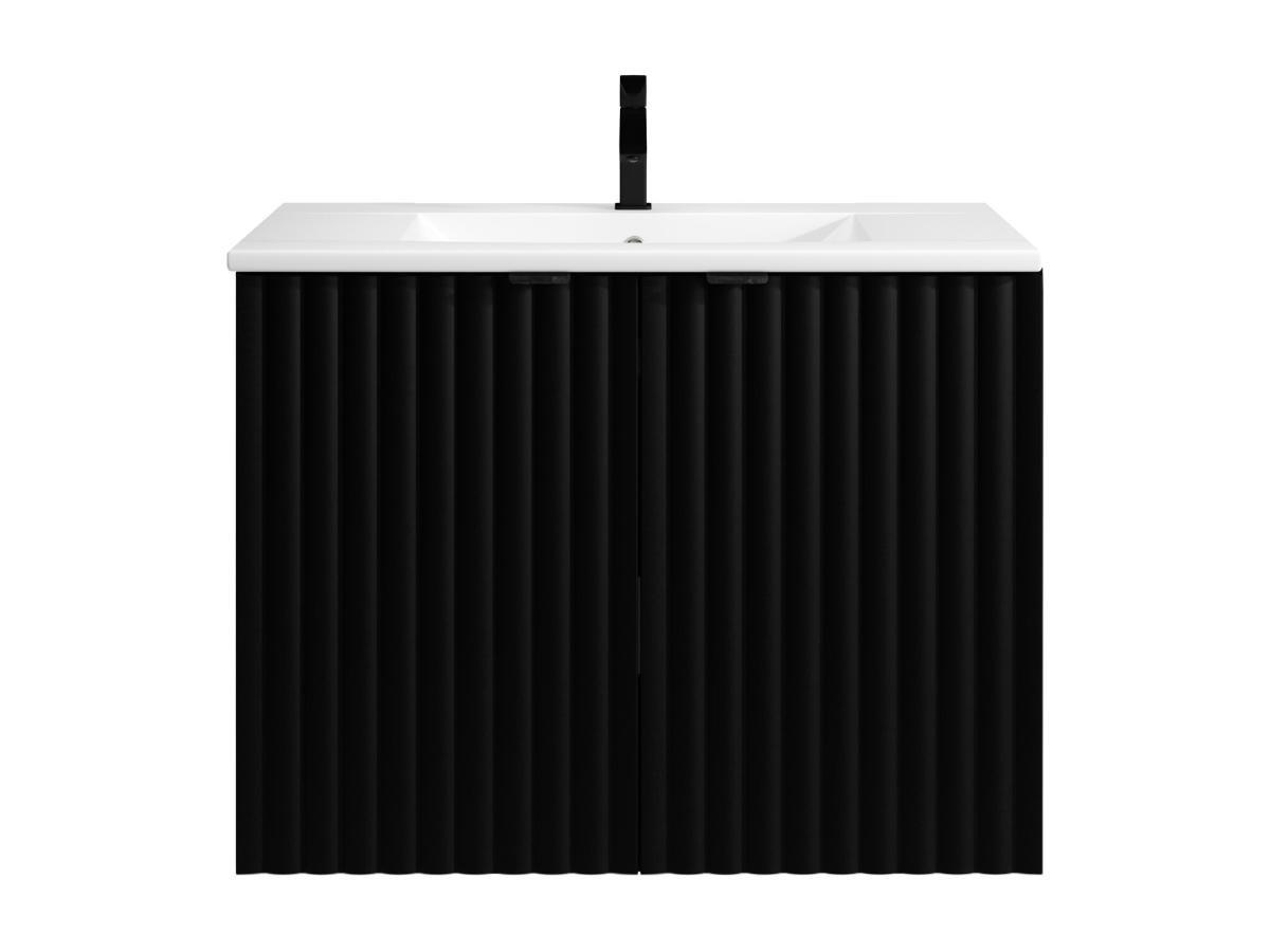 Vente-unique Mobile per bagno sospeso con scanalature e lavabo da incasso L80 cm Nero - ZILGA  