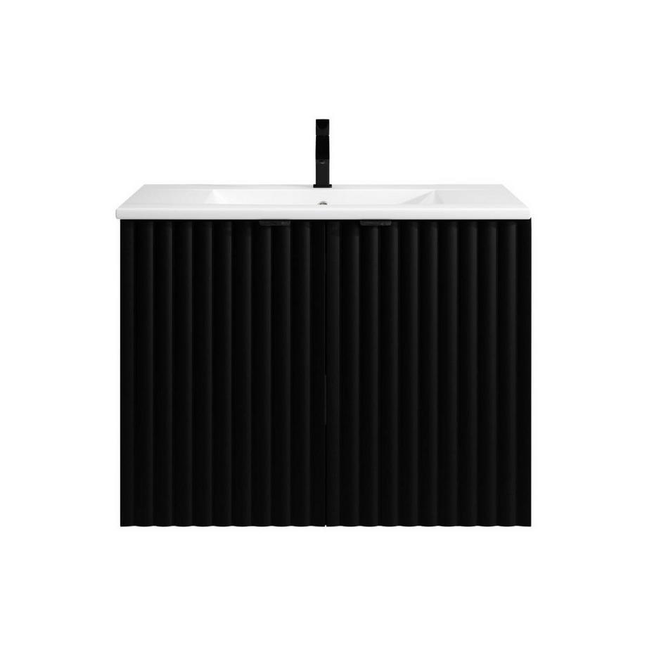 Vente-unique Mobile per bagno sospeso con scanalature e lavabo da incasso L80 cm Nero - ZILGA  