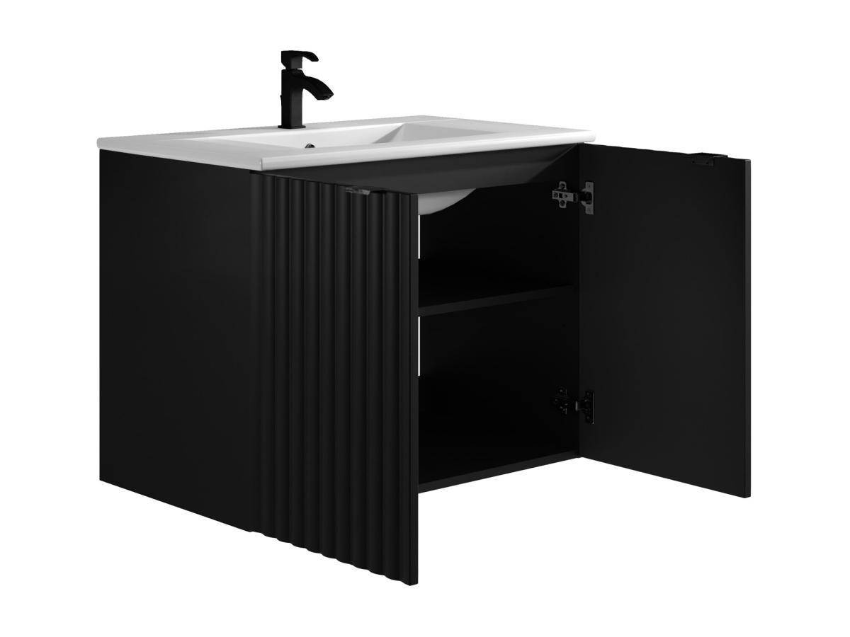 Vente-unique Mobile per bagno sospeso con scanalature e lavabo da incasso L80 cm Nero - ZILGA  