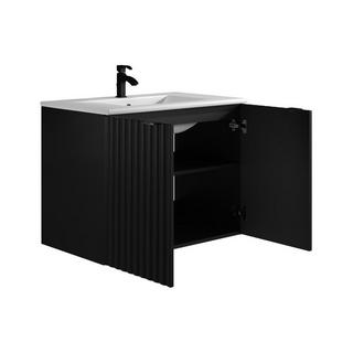 Vente-unique Mobile per bagno sospeso con scanalature e lavabo da incasso L80 cm Nero - ZILGA  