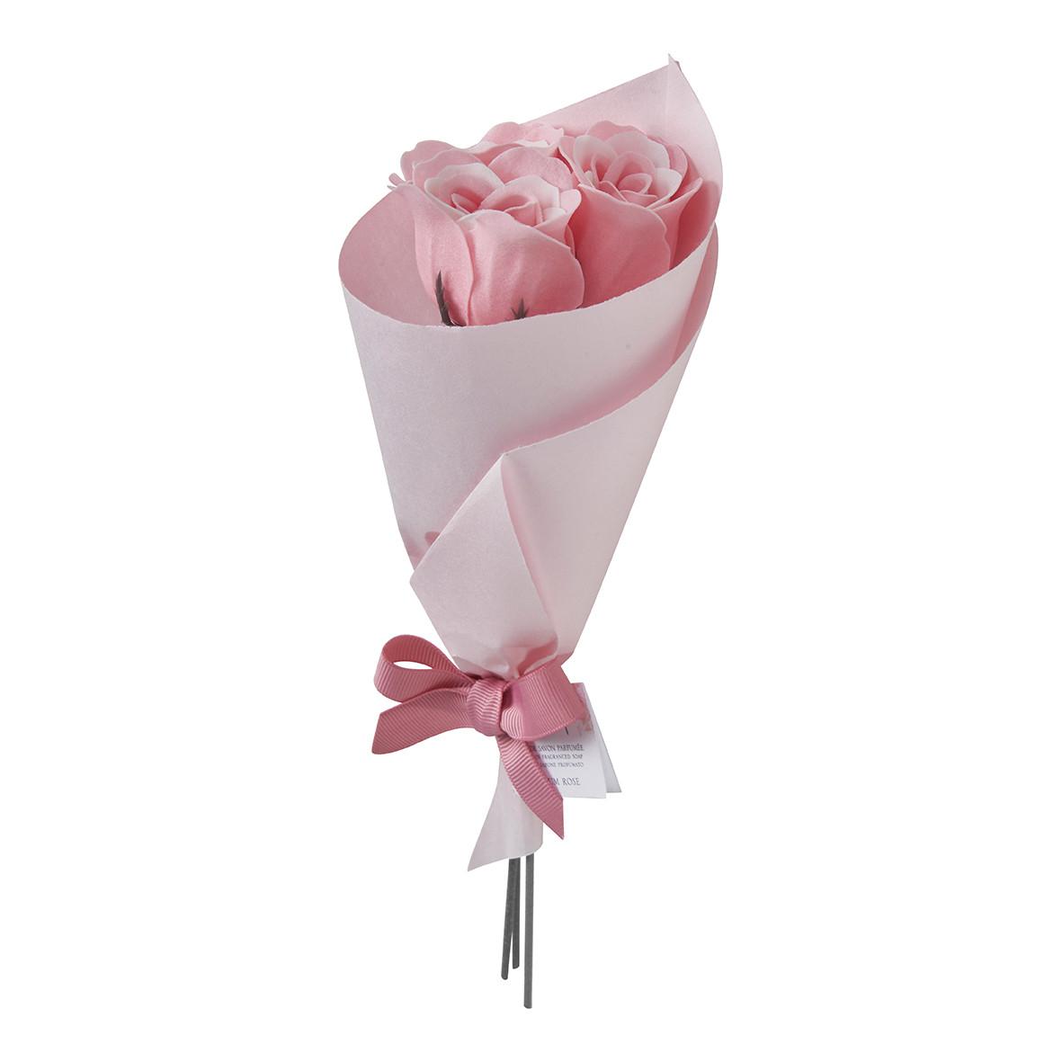 Mathilde M  Blumenstrauß aus 3 rosa Seifenrosen - Parfum Rose 