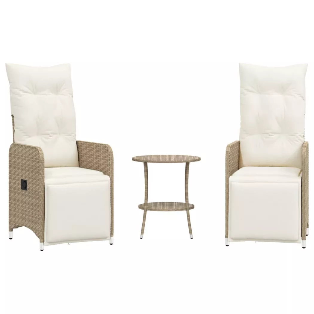 Chaises inclinables de jardin lot de 2 avec table beige rotin - Vidaxl