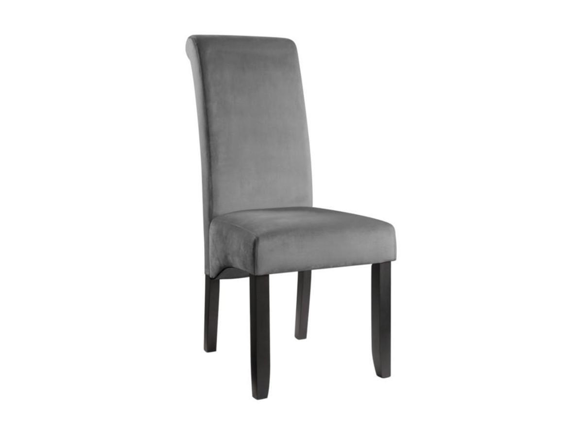 Vente-unique Lot de 2 chaises DELINA - Velours matelassé & pieds bois - Gris clair  