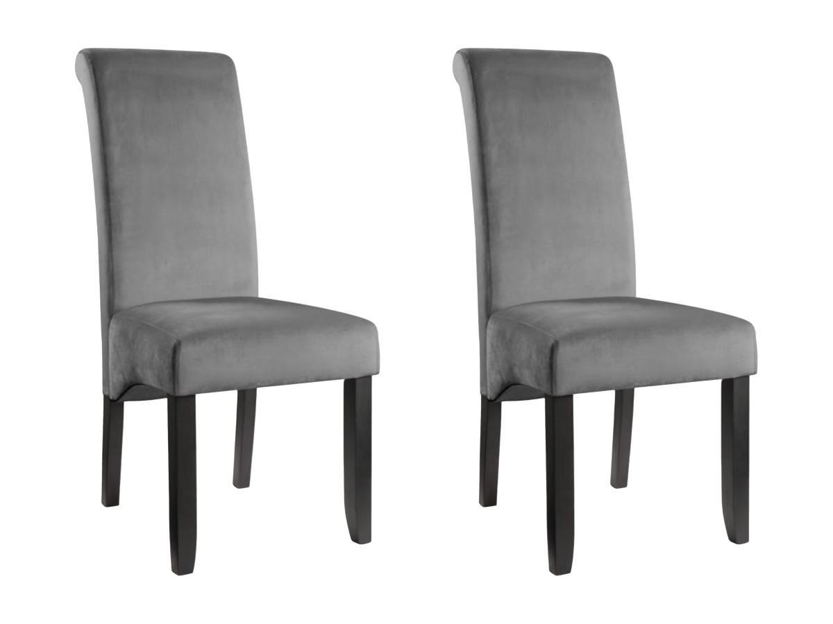 Vente-unique Lot de 2 chaises DELINA - Velours matelassé & pieds bois - Gris clair  