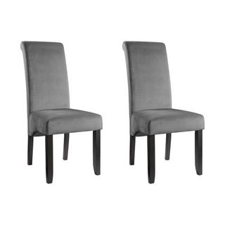 Vente-unique Lot de 2 chaises DELINA - Velours matelassé & pieds bois - Gris clair  