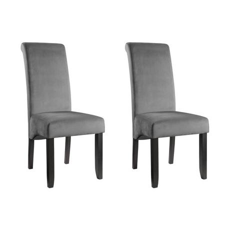 Vente-unique Lot de 2 chaises DELINA - Velours matelassé & pieds bois - Gris clair  