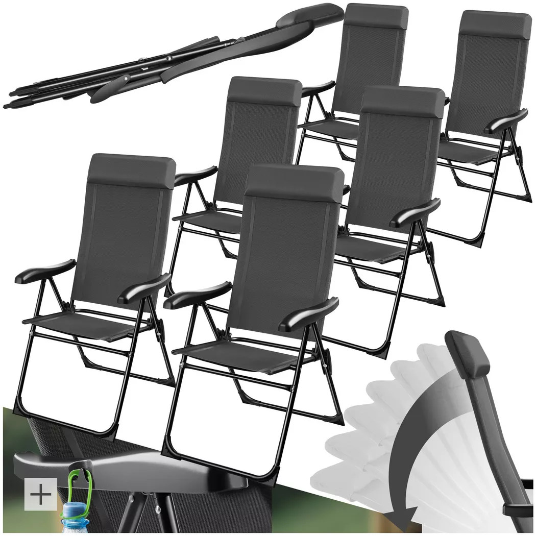Tectake - Campingstuhl Müritz klappbar Textilene-Gewebe, 6er Set, One Size, Anthrazit