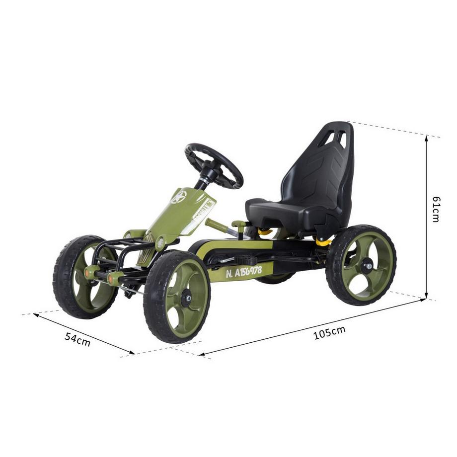 Northio  Go Kart Macchina a Pedali Veicolo a Pedali con Freno a Mano Sedile Regolabile da 3 Anni Verde 105 x 54 x 61 cm 