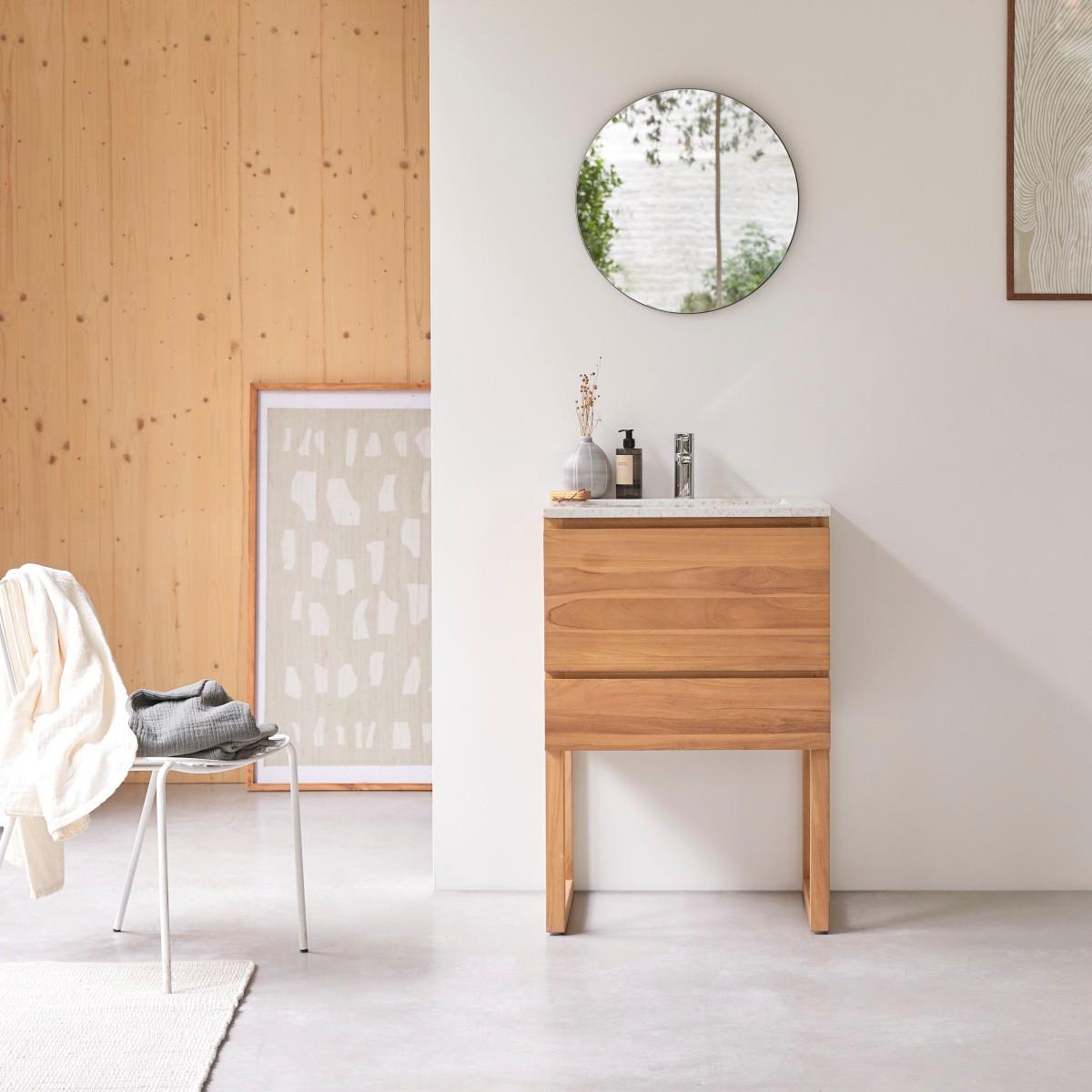 Tikamoon Mobile per il bagno in teak massello e battuto di terrazzo Moon 60 cm Edgar  