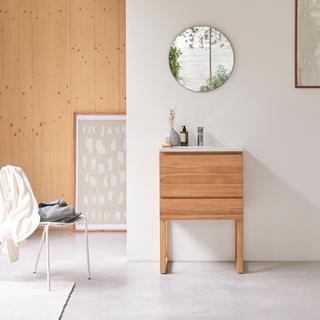 Tikamoon Meuble salle de bain en teck massif et terrazzo moon 60 cm Edgar  