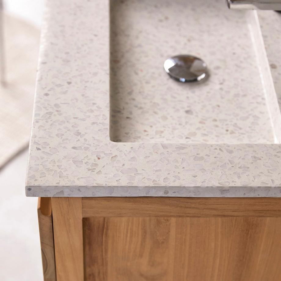 Tikamoon Badezimmerschrank aus massivem Teakholz und Premium-Terrazzo Moon 60 cm Edgar  