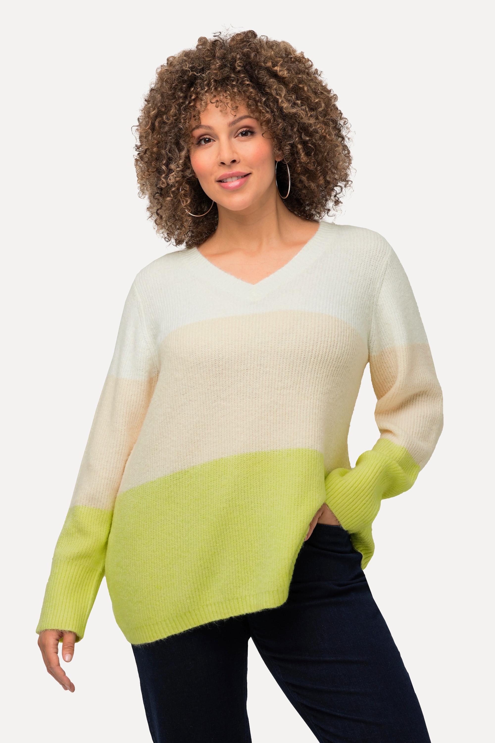 Ulla Popken  Pullover, Blockstreifen, V-Ausschnitt, Langarm 