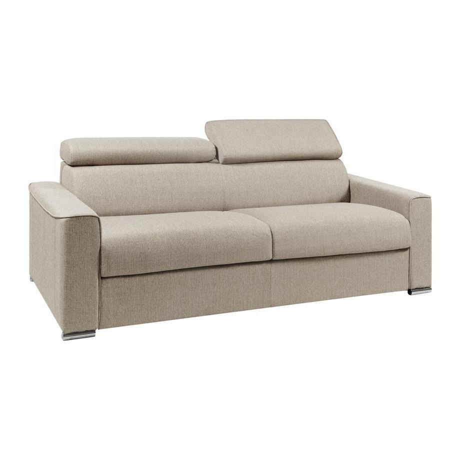 LINEA SOFA Canapé 4 places convertible express en tissu beige - couchage lattes larges 160 cm - Matelas 22 cm avec mémoire de forme VIZIR  