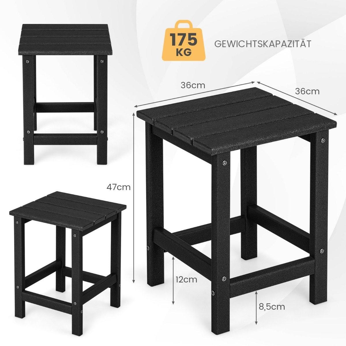 Northix Table d'appoint Adirondack en PEHD résistant aux intempéries 36 x 36 x 47 cm Noir  