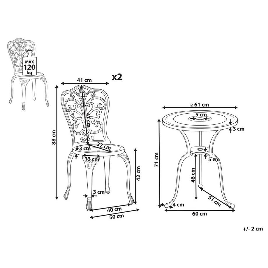 Beliani Set bistrot en Alluminio  TRIORA/DASCIO  