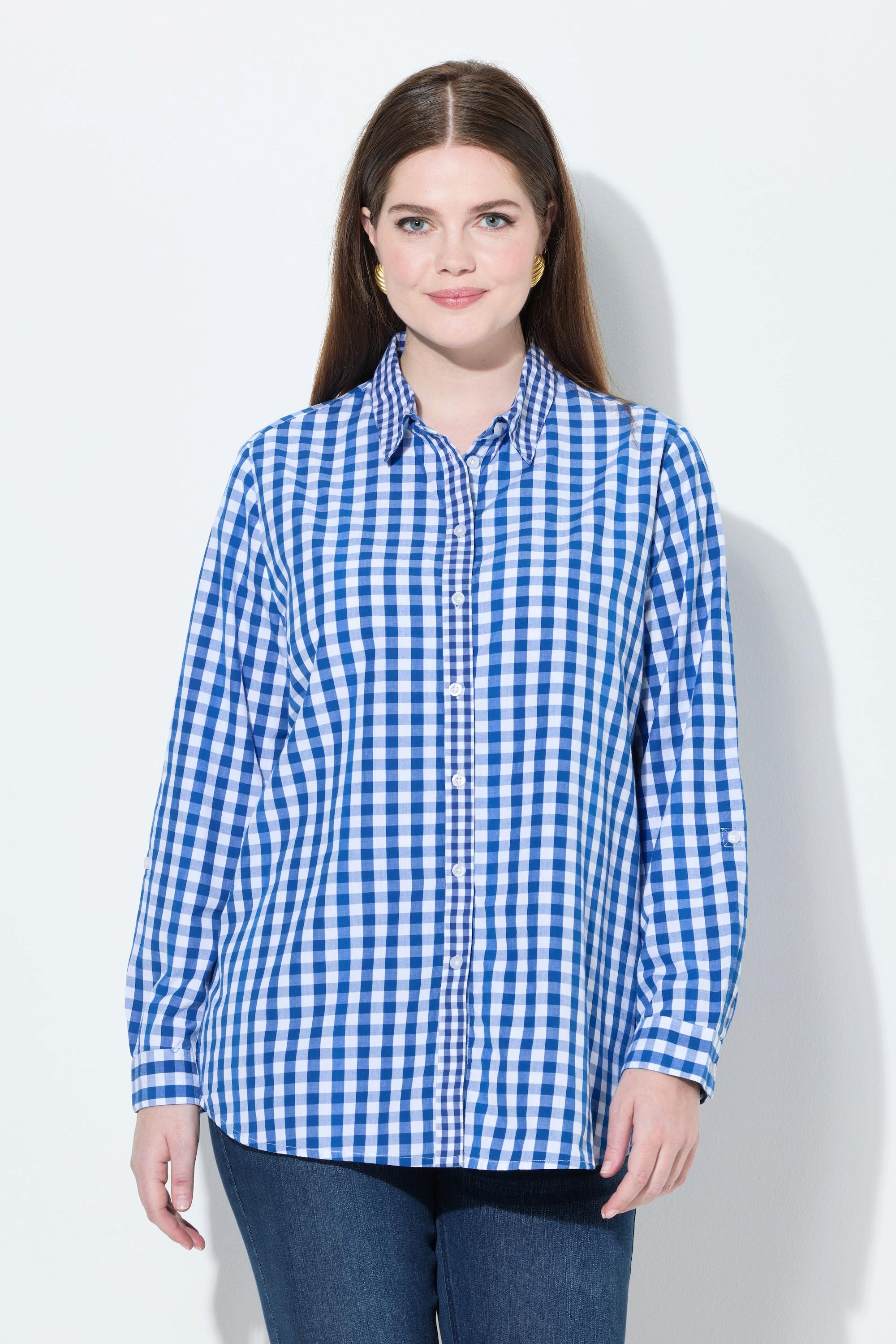 Ulla Popken Camicia a quadri Colletto da camicia Maniche lunghe Linguetta per risvolto  