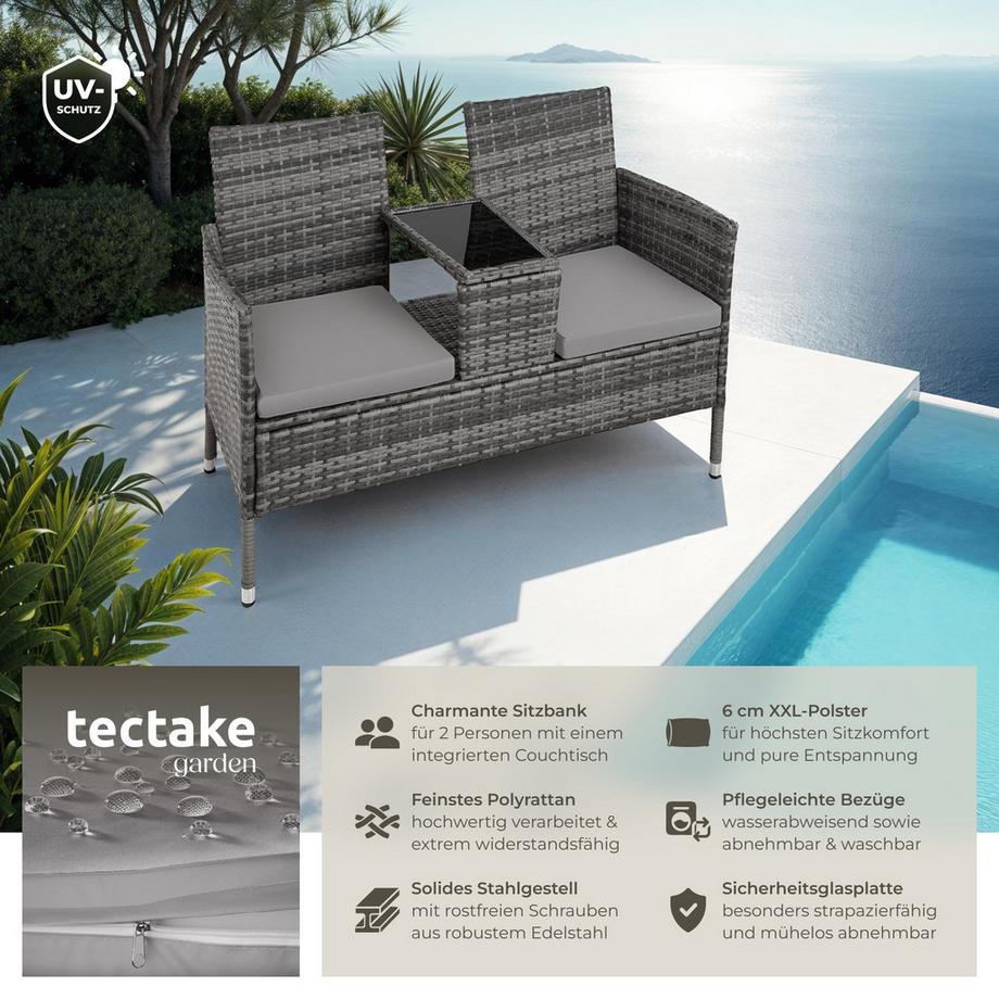 Tectake Rattan Gartensitzbank Narbonne 2-Sitzer widerstandsfähig  