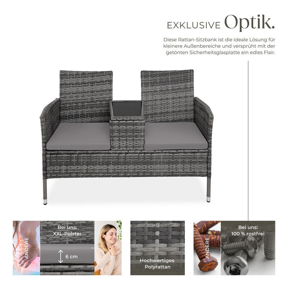 Tectake Rattan Gartensitzbank Narbonne 2-Sitzer widerstandsfähig  