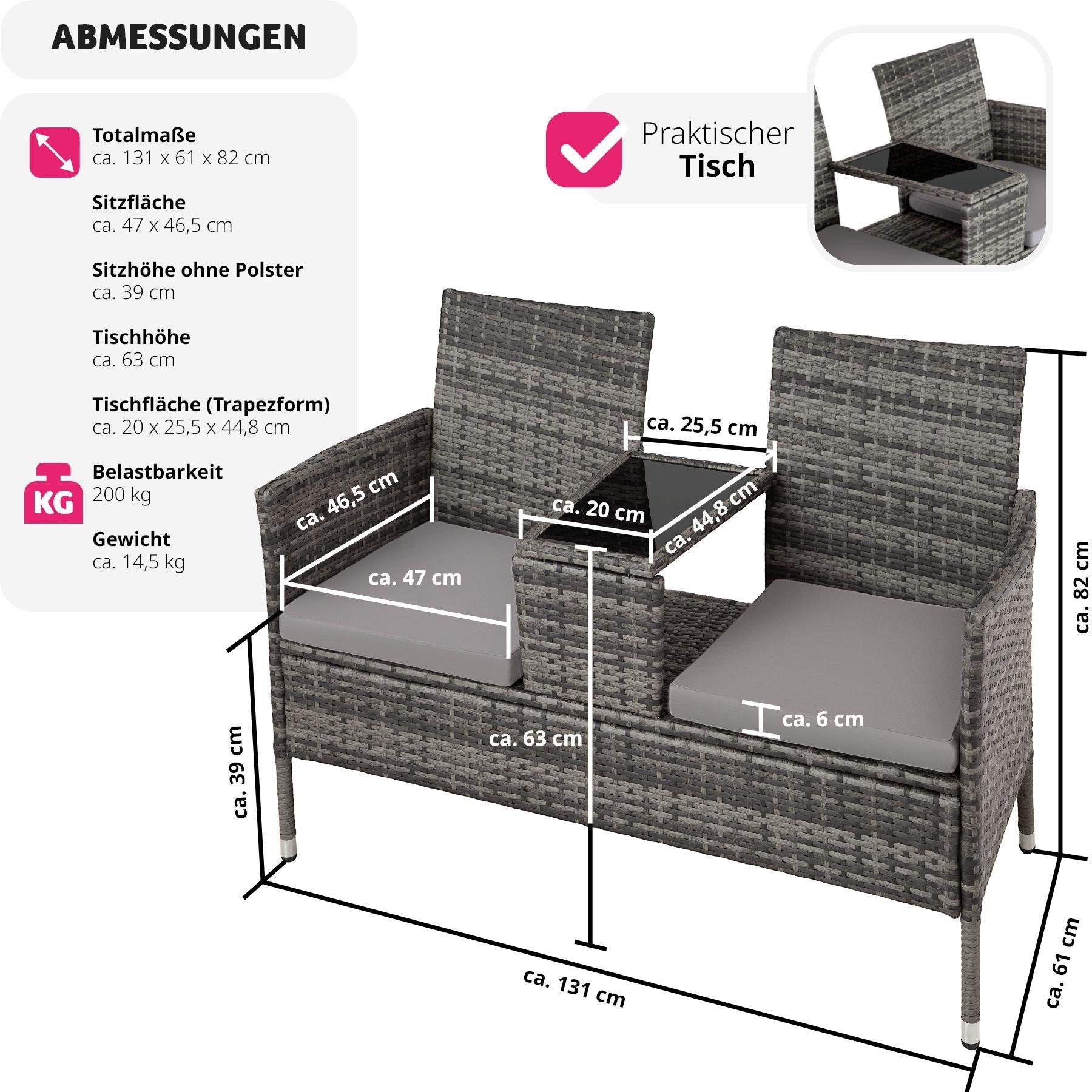 Tectake Rattan Gartensitzbank mit Tisch  