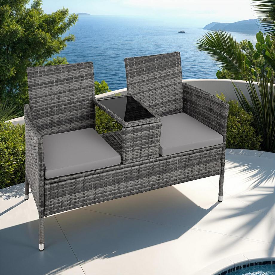 Tectake Rattan Gartensitzbank Narbonne 2-Sitzer widerstandsfähig  