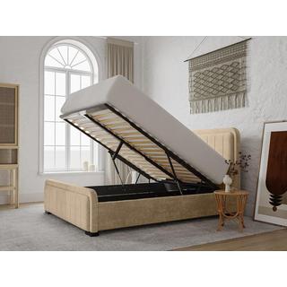 Vente-unique Bett mit Bettkasten 160 x 200 cm - Stoff - Beige + Matratze - SERENA II  