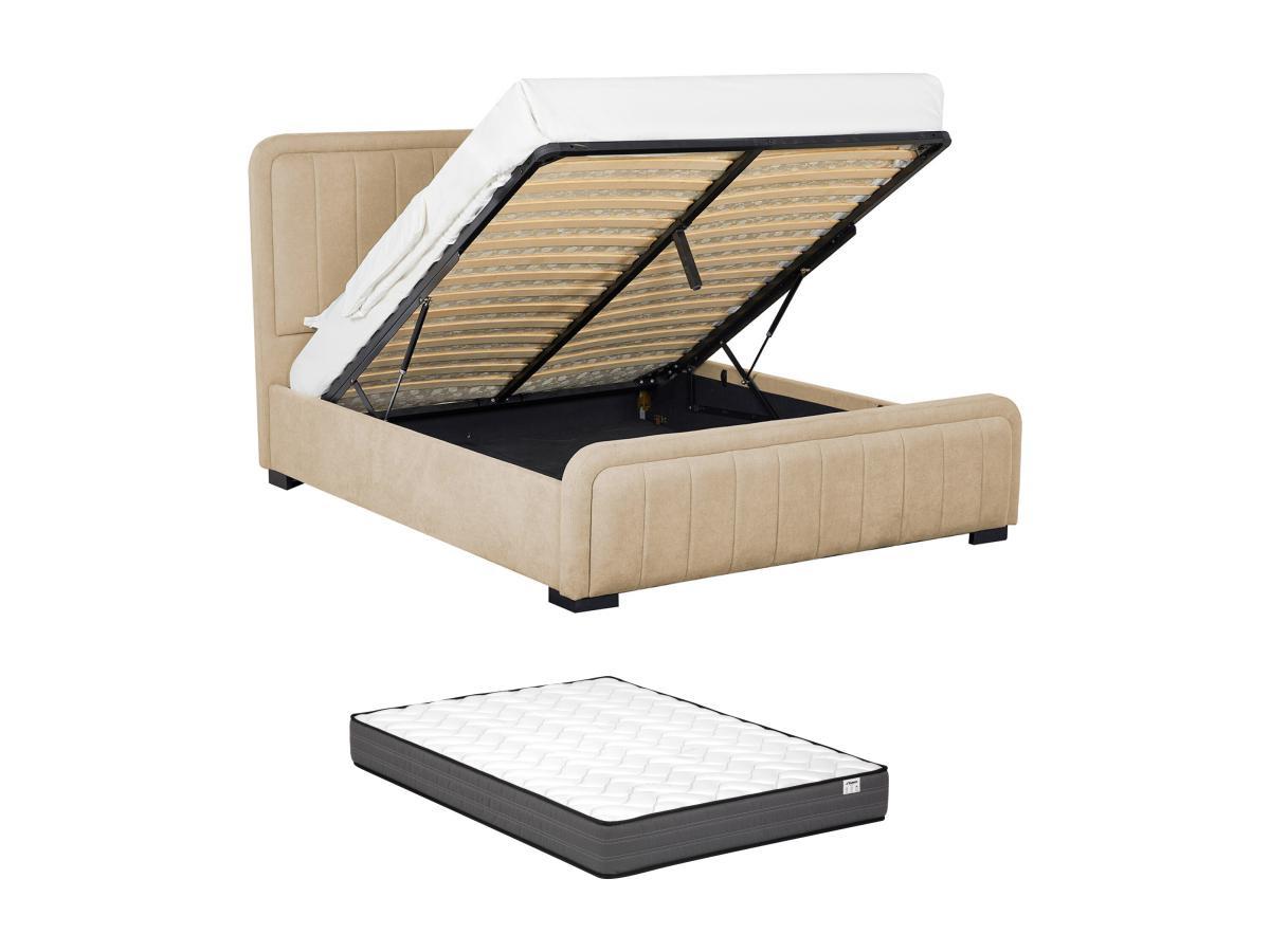 Vente-unique Lit coffre 160 x 200 cm - Tissu - Beige + Matelas - SERENA II  