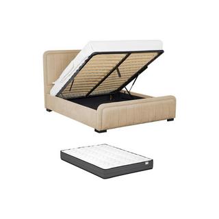 Vente-unique Lit coffre 160 x 200 cm - Tissu - Beige + Matelas - SERENA II  