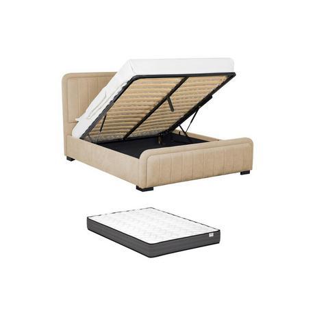 Vente-unique Lit coffre 160 x 200 cm - Tissu - Beige + Matelas - SERENA II  