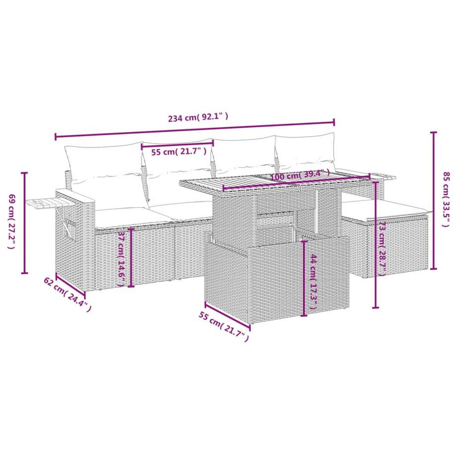 VidaXL set divano da giardino Polirattan  