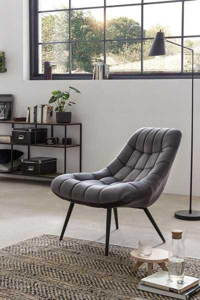 mutoni Fauteuil XXL velours gris pieds métal noir  