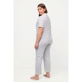 Ulla Popken  Pyjama fleuri à passepoil fantaisie, col à revers et manches courtes 