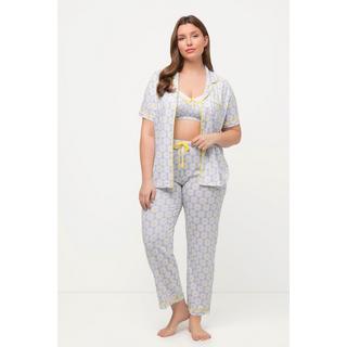 Ulla Popken  Pyjama fleuri à passepoil fantaisie, col à revers et manches courtes 