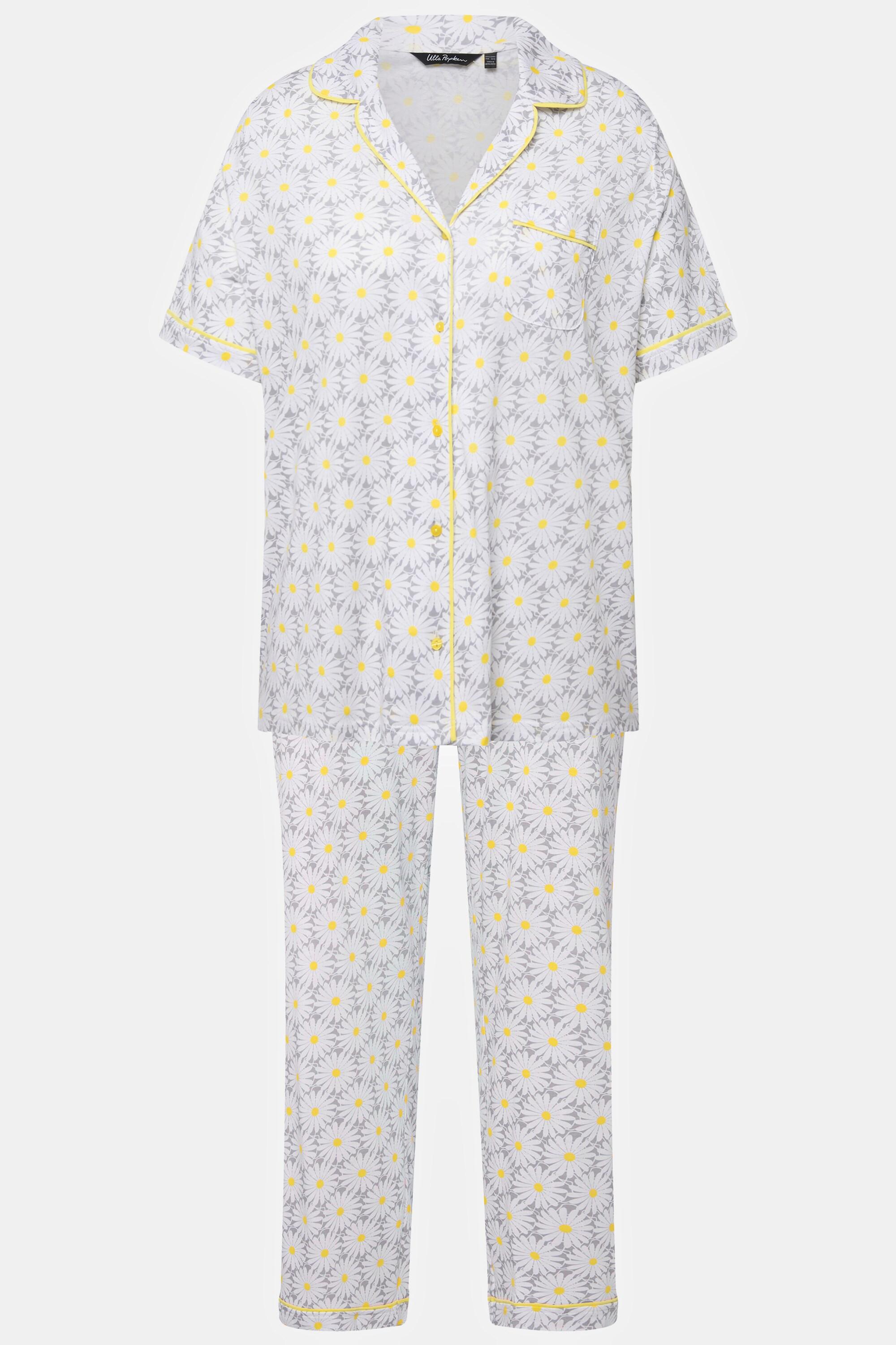 Ulla Popken  Pyjama fleuri à passepoil fantaisie, col à revers et manches courtes 