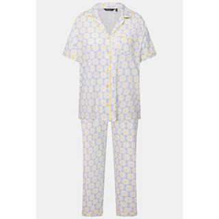 Ulla Popken  Pyjama fleuri à passepoil fantaisie, col à revers et manches courtes 