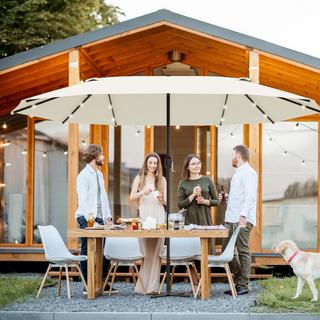 Northio Ombrellone Con Led Doppio Ombrellone 440 X 260 Cm Ombrellone Da Giardino Ombrellone Da Mercato Ombrellone Da Terrazzo Grande Con Manovella Ovale In Metallo Crema Bianco  