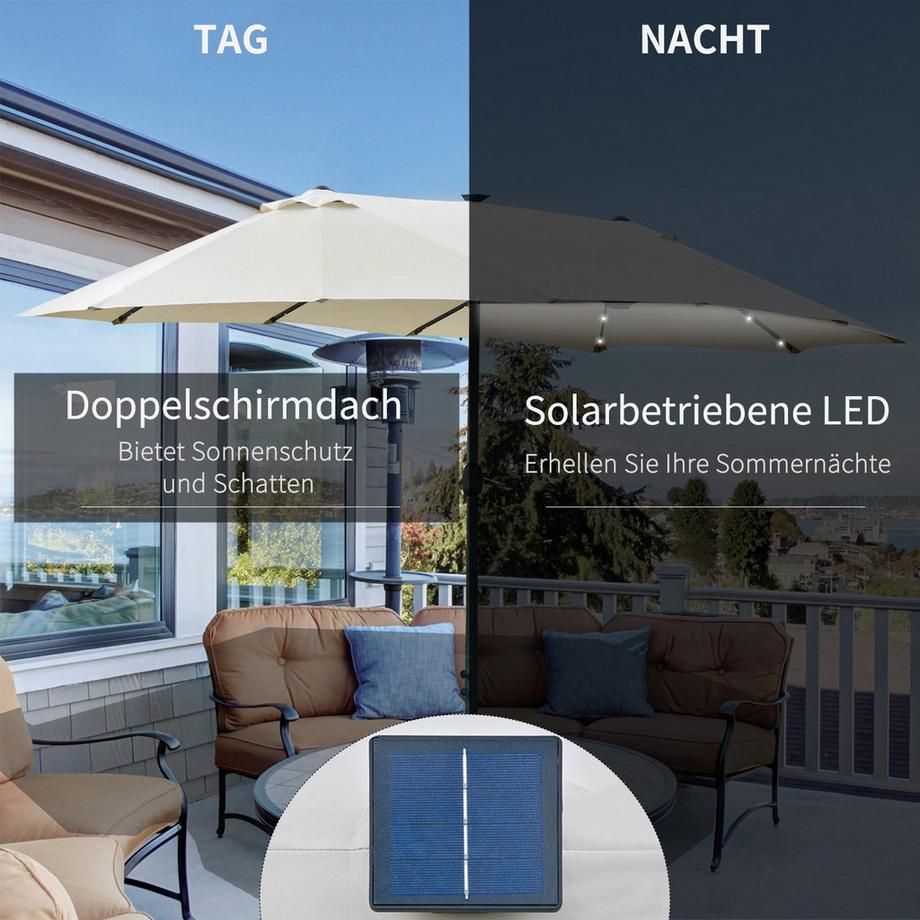 Northio Sonnenschirm Mit Led Doppelsonnenschirm 440 X 260 Cm Gartenschirm Marktschirm Groß Terrassenschirm Mit Handkurbel Oval Metall Cremeweiß  